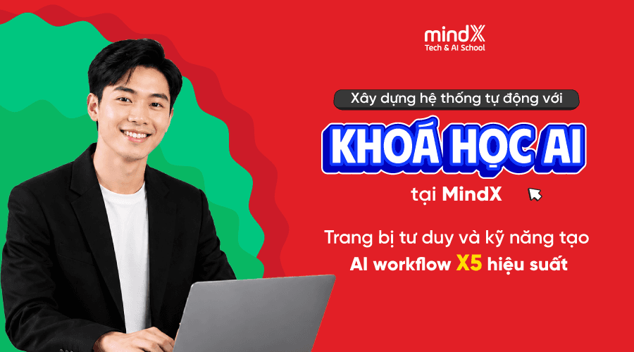 Banner khóa AI for Work trên mindx.edu.vn.