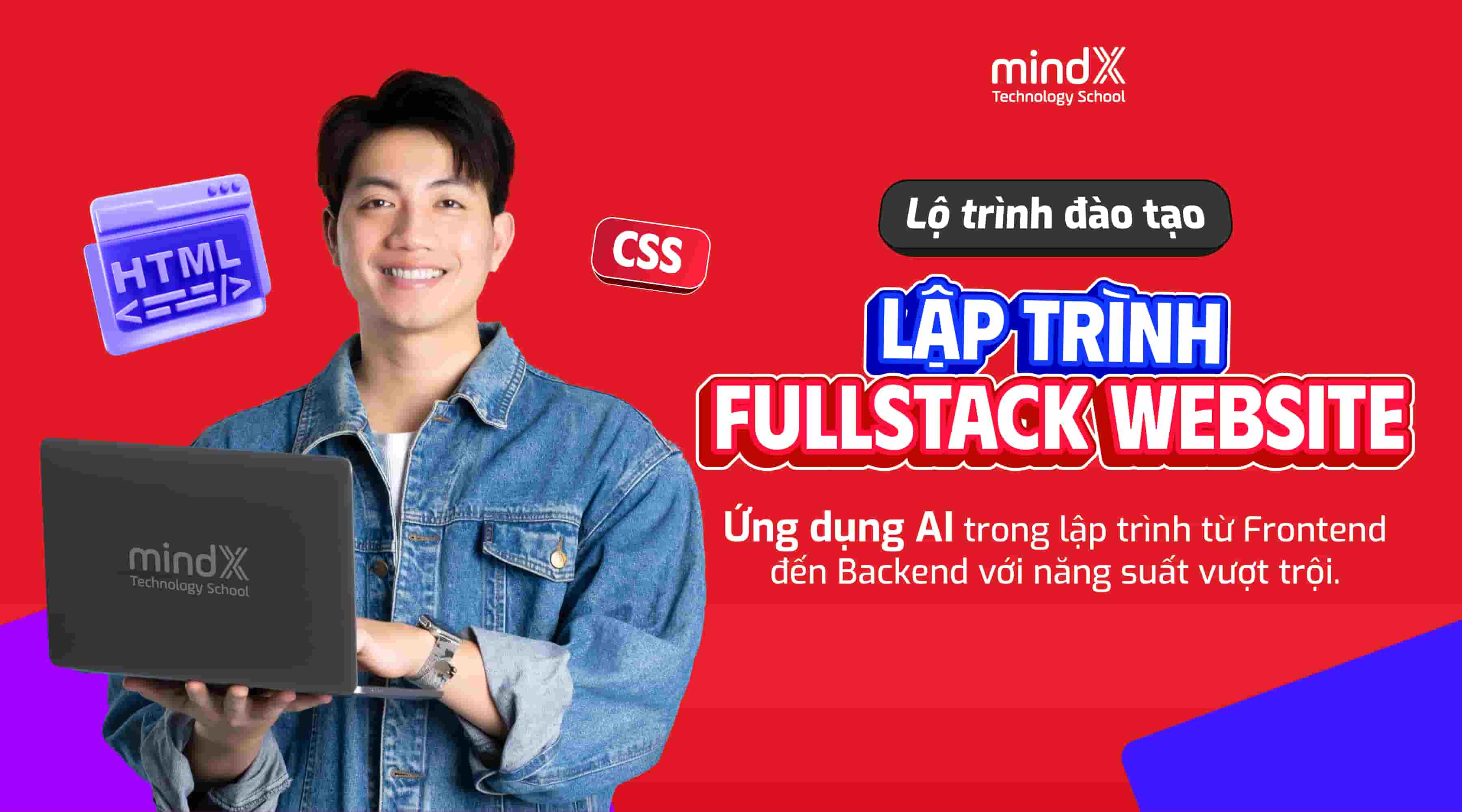 Banner khóa Lập trình Web Fullstack trên mindx.edu.vn.