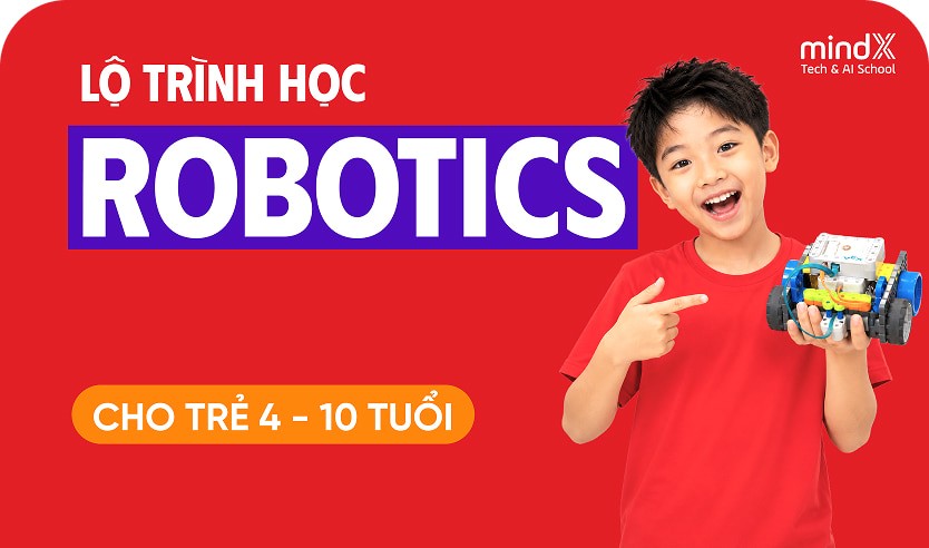 Banner lộ trình Lắp ráp và Lập trình Robotics cho trẻ trên mindx.edu.vn.