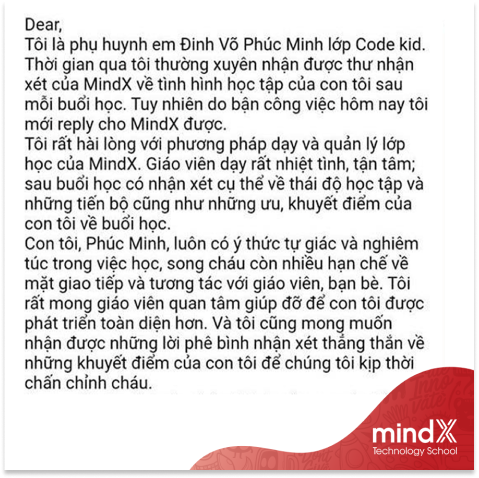 Cảm nhận của phụ huynh MindX Kids