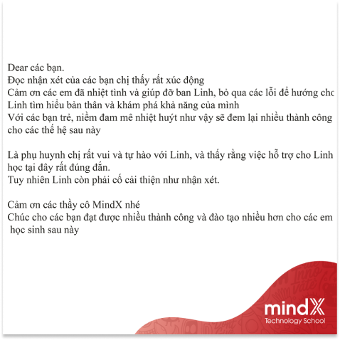 Cảm nhận của phụ huynh MindX Kids